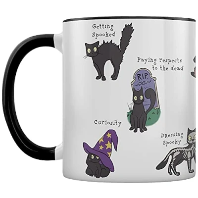 Image of Grindstore Behaviour Of A Spooky Cat Black Inner 2 Tone Tea and Coffee Mug White