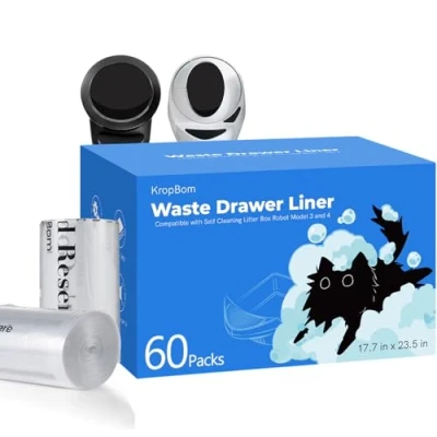 Image of 60 Pack Litter Box Robot 3 4 Waste Bags, Self Cleaning Cat Liner Bags Replacement, Heavy Duty 9 11 Gallons of Capacity