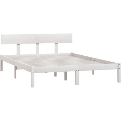 Image of vidaXL Bed Frame without Mattress White Solid Wood Pine King Size