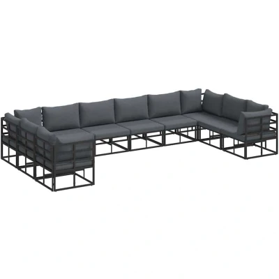 Image of vidaXL Garden Sofa Set with Cushion Pillow 10 pcs Black Aluminium