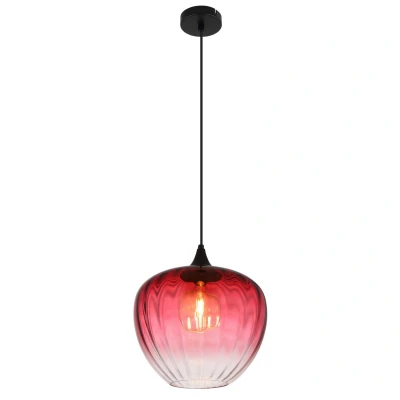 Image of Sander Dome Pendant Ceiling Light Matt Black Red Glass Shade 1x E27