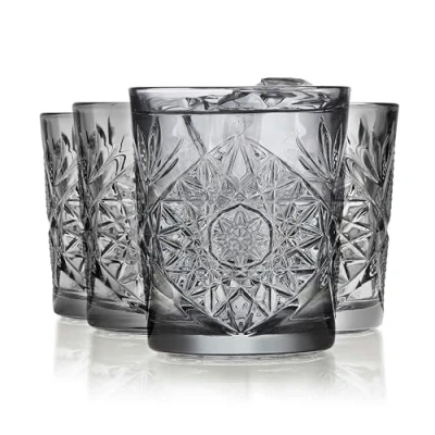 Image of Libbey Hobstar Double Old Fashioned Glasses, Set of 4, 12 oz, Smoke