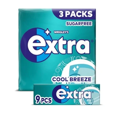Image of Extra Sugar free Chewing Gum, Cool Breeze Flavour, Freshens Breath, with Xylitol, Helps Oral Hygiene for Healthy Teeth &amp; Gums 20 x (3 9pieces)