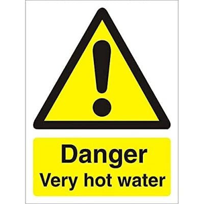 Image of Seco Danger Very Hot Water Sign, 50mm x 75mm (Pack of 5) 1mm Semi Rigid Plastic