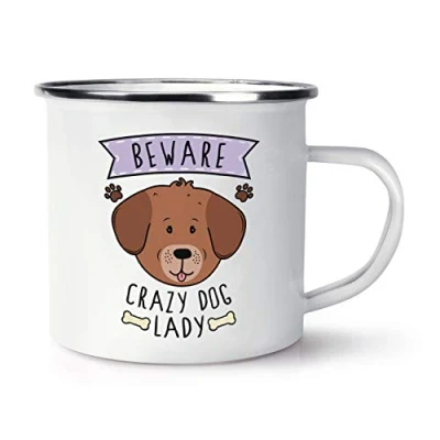 Image of Beware Crazy Dog Lady Retro Enamel Mug Cup