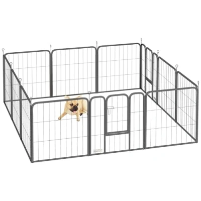 Image of PawHut Dog Pen, 12 Panels Puppy Heavy Duty Playpen, Portable Detachable Exercise Pen Animal Enclosure for Small Dogs, 60cm High, Black