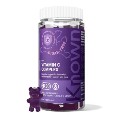 Image of Known Tasty Low Sugar Vitamin C Gummies for Kids 3 Years+ Blackcurrant Flavoured Halal and Vegan Chewable Children&#039;s Multivitamins Immune &amp; Energy Support 1 Month Supply