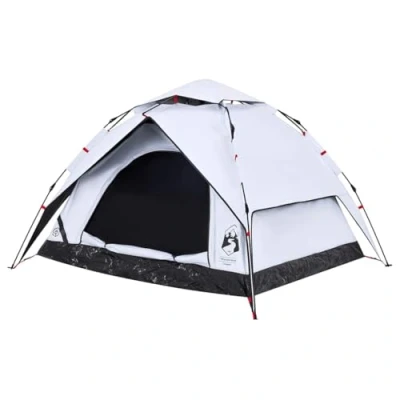 Image of vidaXL 3 Person White Blackout Fabric Dome Tent Water Resistant Camping Shelter with Quick Release Setup, Mesh Walls &amp; E Port