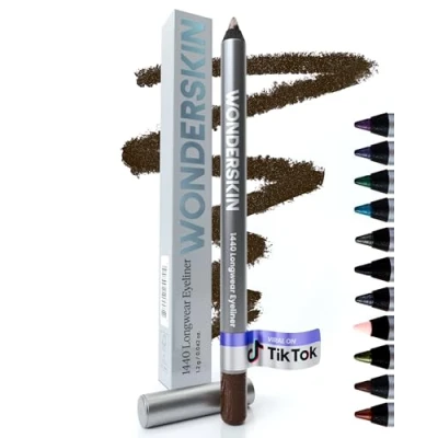 Image of Wonderskin 1440 Longwear Brown Glitter Eyeliner Pencil Waterproof, Sharpenable &amp; Smudge Proof Eye Liner Pencils (Gold Mocha)