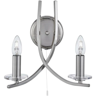 Image of Ascona 2 Light Indoor Glass Candle Wall Satin Silver, E14