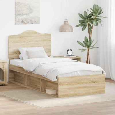 Image of vidaXL Bed Frame with Headboard Sonoma 90 x 190 cm Solid Pine Wood