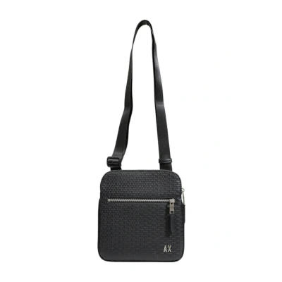 Image of Armani Exchange Men Elba, Essential, Logo All Over, Front Zip Flat Crossbody, Black, One Size
