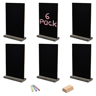 Image of Belle Vous Mini Chalkboard Signs (6 Pack) 15 x 22cm / 5.90 8.66 inches Small Double Sided Tabletop Blackboards with Wooden Stands Message Board for Weddings, Birthday Parties, and Food/Buffet