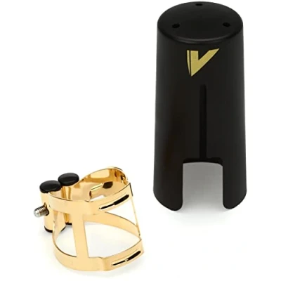 Image of Vandoren LC56DP M/O Soprano Saxophone Ligature with Plastic Cap, Gold