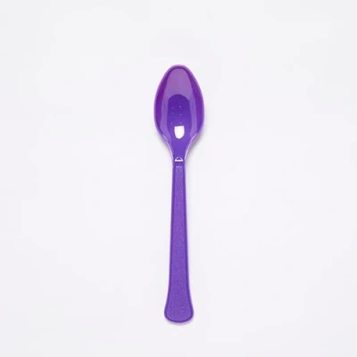 Image of Amscan 9915409 213 Purple Eco Friendly Re usable Dishwasher Safe Plastic Party Spoons 24 Pack