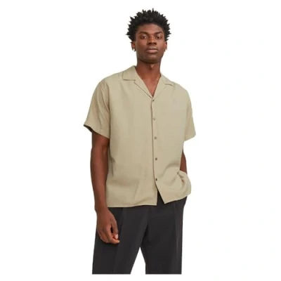 Image of JACK &amp; JONES Men&#039;s Jprccaaron Tencel Resort Shirt S/S Sn, Fields of Rye/Fit:Relax Fit, M