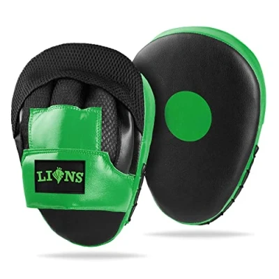 Image of Lions Curved Focus Pads Hook &amp; Jabs Gloves Punch Bag Mitts Boxing MMA Kick Training (Mesh Green)