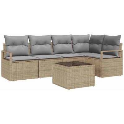 Image of vidaXL 6 Piece Garden Sofa Set with Cushions Black Poly Rattan