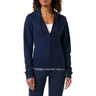Image of Tommy Hilfiger Women&#039;s Hoody Pyjama Top Ladies Pyjamas for Women Womens Tops Nightwear Navy XS