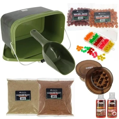 Image of DNA Leisure Bait Storage 5L Camo Bucket Spoon Groundbait Boilie Hand Held Grinder Liquid Booster Fake Corn Carp Fishing
