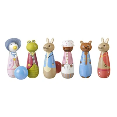 Image of Orange Tree Toys Wooden Bowling Set Skittles Game Kids Beatrix Potter Peter Rabbit &amp; Friends
