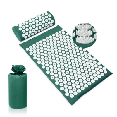 Image of BULZEU Acupressure Mat &amp; Pillow Set, Acupuncture Mat, Spike Massage with Travel Bag For Relieving Back, Neck and Shoulder Pain, Muscle Tension Stress（Dark Green）