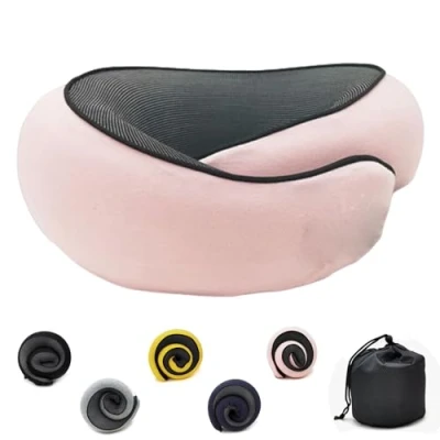 Image of Flyhugz Neck Pillow,Adjustable Travel Pillow Made of Memory Foam Cotton Support Pillow, Foldable U shaped Snap Practical Ergonomic Pillow,pink