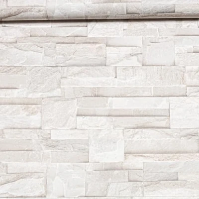 Image of Muriva Thorn Slate Natural Beige Stone Brick Wall Effect Textured Vinyl Wallpaper