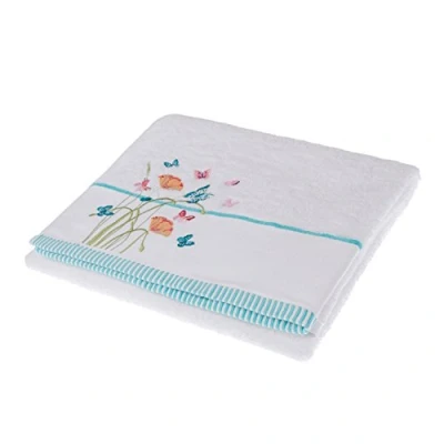 Image of HOMESCAPES 100% Turkish Cotton &#039;Floral Butterfly&#039; White Bath Towel Colourful Butterfly and Flowers