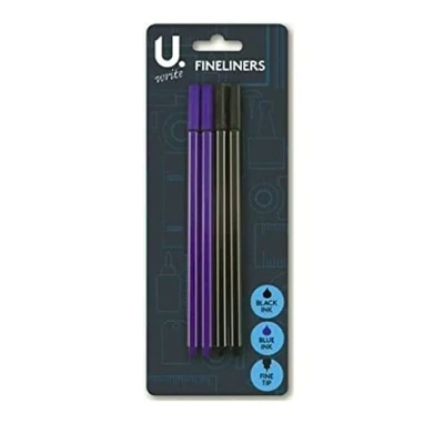 Image of London Dream 4 Fineliner Pens Set Black &amp; Blue, 0.5mm Fine Tip Point For Writing Sketching Technical Drawing Drafting (2 + 2 Blue Pen)