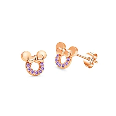 Image of Kaguyo Silver Earrings for women, rose gold plated Sterling Amethyst Green Blue Red Zirconia Cute Mouse Stud Women Girls kids, Design Birthday Gift (purple)