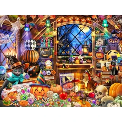 Image of Halloween Collectibles Jigsaw Puzzle 550 Piece by Vermont Christmas Company Large Pieces Fully Interlocking &amp; Randomly Shaped 24&quot; x 18&quot;