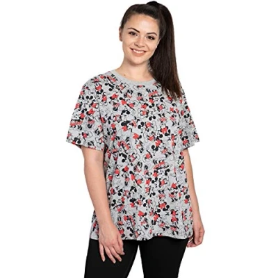 Image of Disney Womens Plus Size T Shirt Mickey &amp; Minnie Mouse Print (Heather Grey, 5X)
