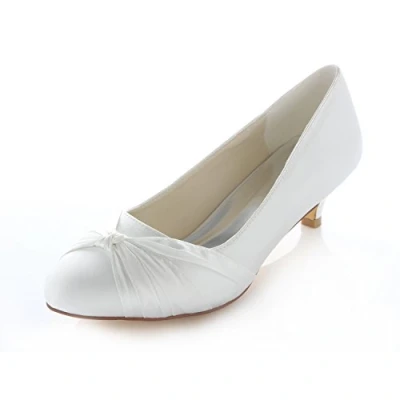 Image of Emily Bridal 011 1N Women&#039;s Wedding Shoes Closed Toe 1.57 Inches Kitten Heel Satin Pumps with Knot (EU40/UK7, Ivory)