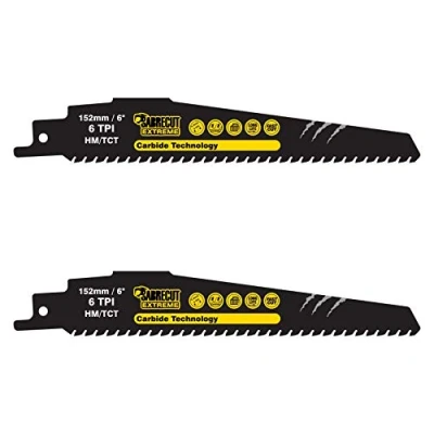 Image of 2 x SabreCut SCRS940HM_2 Tungsten Carbide 152mm 6 TPI S940HM Aerated Concrete Brick Plastic and Metal Straight Cutting Reciprocating Sabre Saw Blades Compatible with Bosch Dewalt Makita others