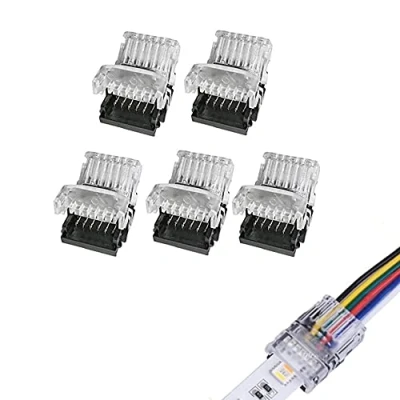 Image of YUTOKEER 6 pin LED Connector for Waterproof 12mm RGBCCT RGBWW 5050 Strips Lights, Strip to Wire Quick Connection without Stripping, Icluding (5 pieces)
