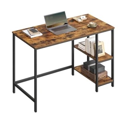 Image of VASAGLE Computer Desk, Writing Desk with 2 Shelves on Left or Right, Work Table for Office Living Room, Steel Frame, Industrial, Rustic Brown and Ink Black LWD046B01