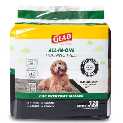 Image of Glad for Pets Black Charcoal Puppy Pads Super Absorbent Disposable Dog Pee Pads, Potty Training and Pet Supplies Grey Crate Indoor Use 17.5&quot; x 23.5&quot; 120 Count