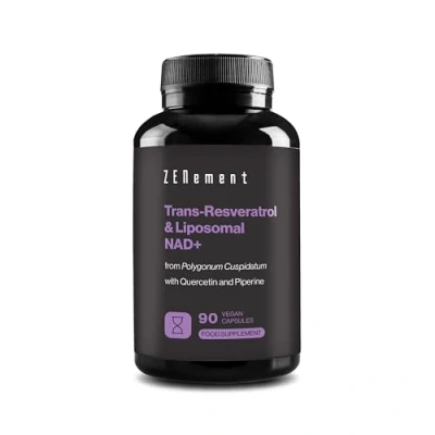 Image of Trans Resveratrol, 500mg per Capsule, 90 Capsules with NAD+, Quercetin and Piperine Anti Aging, Healthy Antioxidant Vegan, Preservatives Free, Allergen Non GMO Zenement