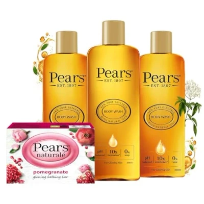 Image of Pears Body Wash (3 x 250 ml) Pure and Gentle Original &amp; Naturalé Soap Pomegranate 100g