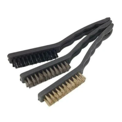 Image of Dunnet Tools 3 Piece Wire Brush Set 9&quot; Long Steel Brass Nylon Diy Metal Rust Remover Small Cleaning Cleaner Brushes For