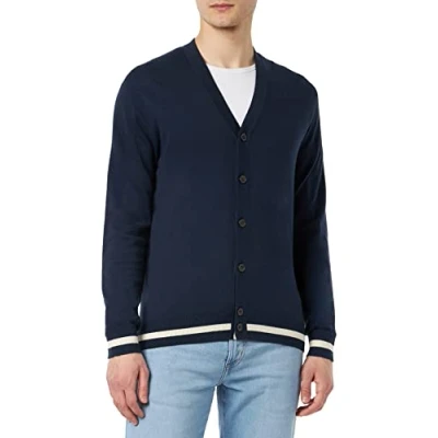 Image of Hackett London Men&#039;s Cotton Silk Cardigan Sweater, Navy, XS
