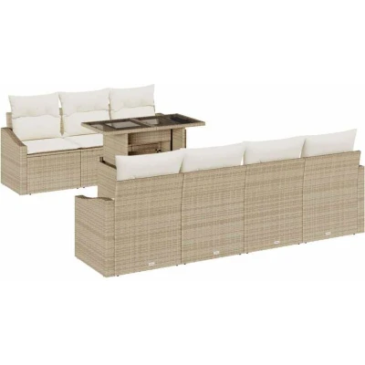 Image of vidaXL 8 Piece Garden Sofa Set with Cushions Beige Poly Rattan