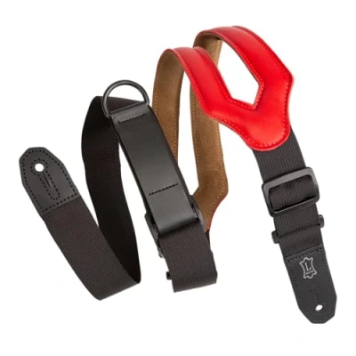 Image of Levy&#039;s Leathers Right Height Guitar Strap with RipChord Quick Adjustment Technology; 3&quot; Wide Ergonomic Padded Leather Red (MRHSS RED)