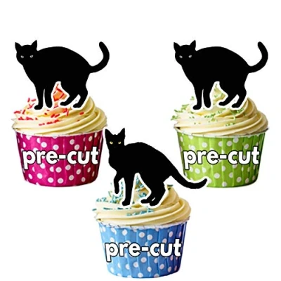 Image of AK Giftshop PRE CUT Halloween Black Cats Edible Cupcake Toppers/Cake Decorations (Pack of 12)
