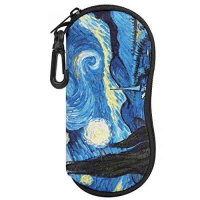 Image of MoKo Sunglasses Soft Case, [Ultra Lightweight] Neoprene Zippered Eyeglass Storage Case with Belt Clip for Eyewear, Frames, Carrying Pouch Makeup Bag Keys, Pencils, Cards Starry Night