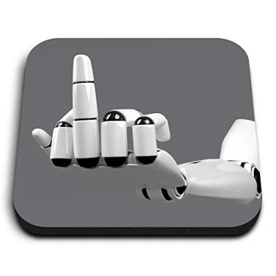 Image of 1 x Square MDF Fridge Magnet Rude Middle Finger Robot Office Joke 12322