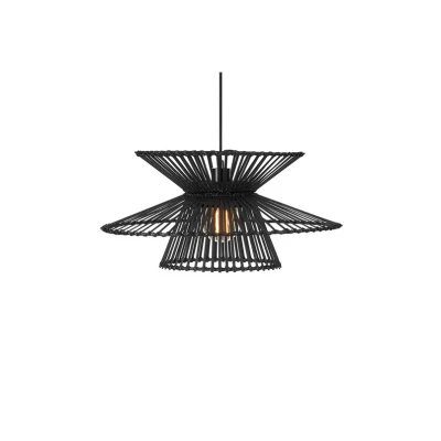 Image of Markslöjd Duplici hanging light, plug, black, bamboo, Ø 57 cm