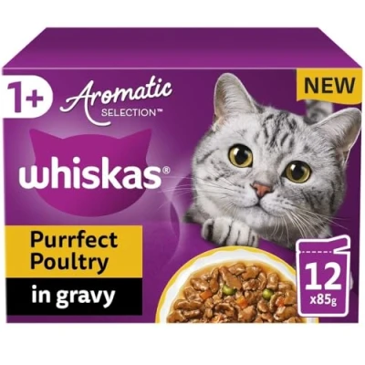 Image of WHISKAS 1+ Cat Pouches Aromatic Poultry in Gravy 4 x 12x85g