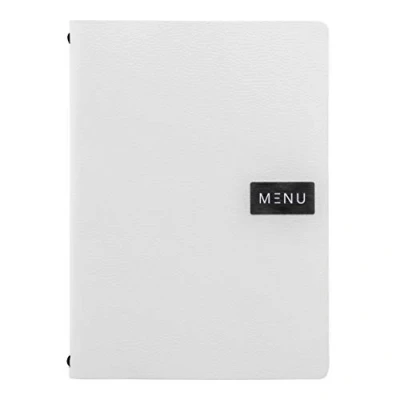 Image of Securit Range, Raw A4 Bonded Leather menu White, Elastic, Metal, 33 x 24 0.6 cm